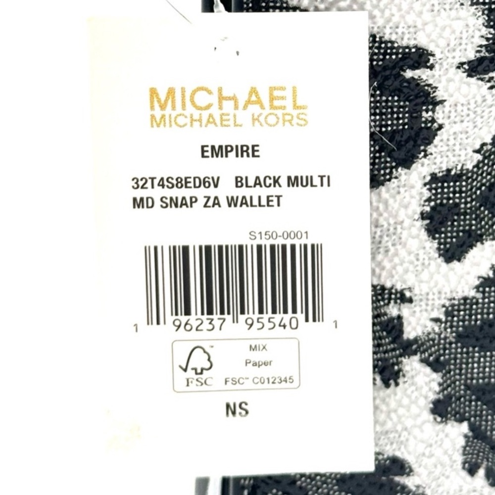 Michael Kors Medium Empire Leopard Logo Snap ZA Wallet Black Multi - Picture 10 of 10